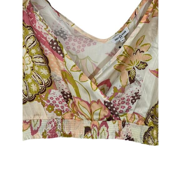 NWT Area Stars Floral Neutral Colors Cropped Sleeveless V-neck Tank Top Size L - Picture 3 of 8